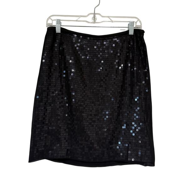 Ann Taylor Petites Black Sequin Mini Skirt Party Cocktail Clubbing Y2K Size 6P - Picture 1 of 4